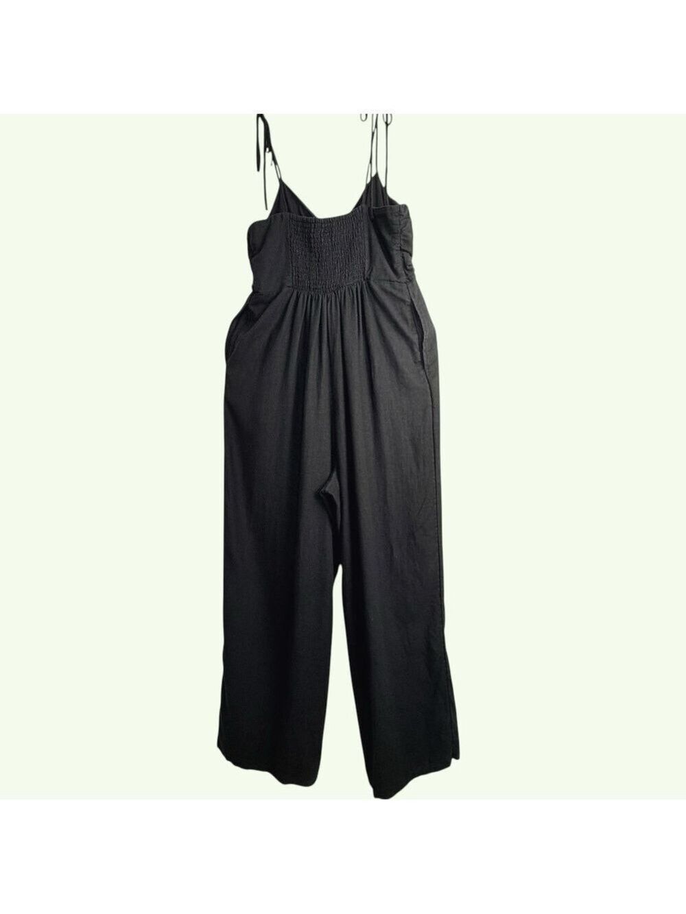Old Navy Black Linen Blend Twist Cami Wide-Leg Jumpsuit S Lagom Boho Hippie Fest - Picture 6 of 11